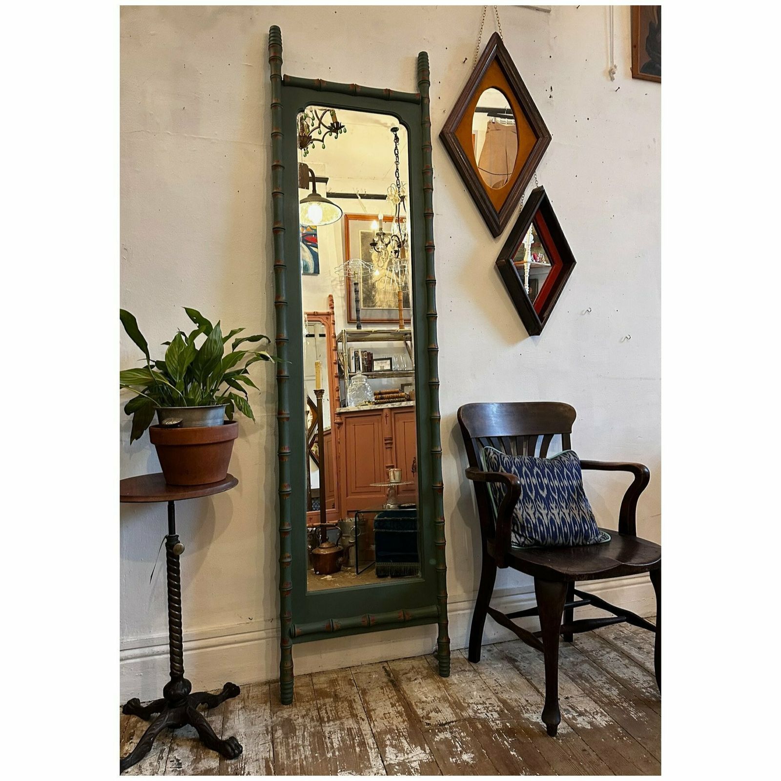 "Made By Muirshin" Faux Bamboo Overpainted Full Length Mirror