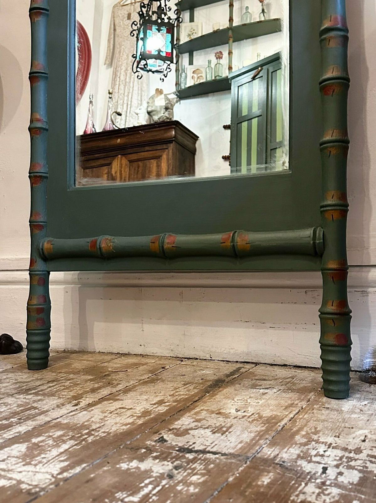 "Made By Muirshin" Faux Bamboo Overpainted Full Length Mirror photo Home Decor
