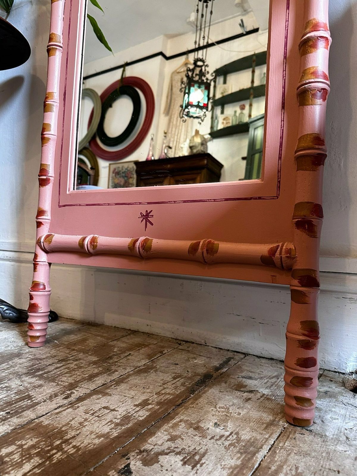 "Made By Muirshin" Faux Bamboo Overpainted Full Length Mirror In Pink photo Home Decor