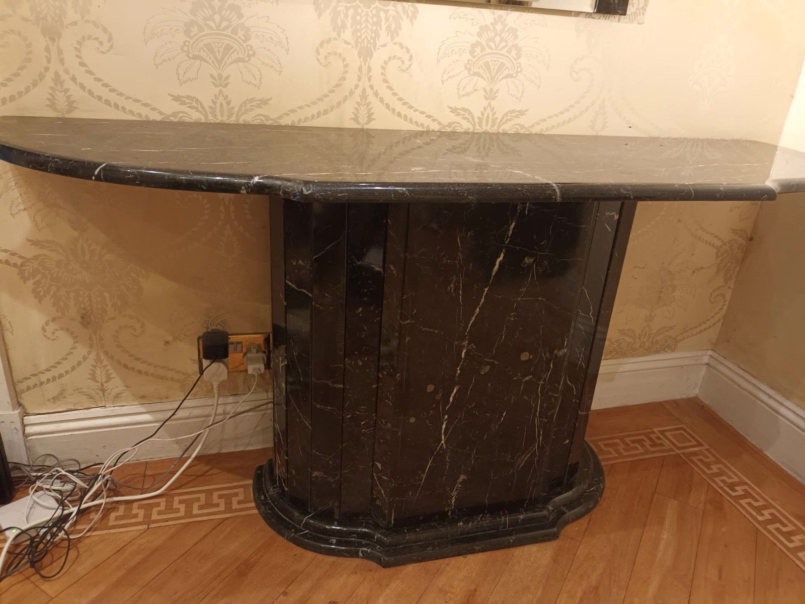 Black Real Italian Marble Designer Console & Mirror, 80s Modern Arte Deco Style photo vinterior