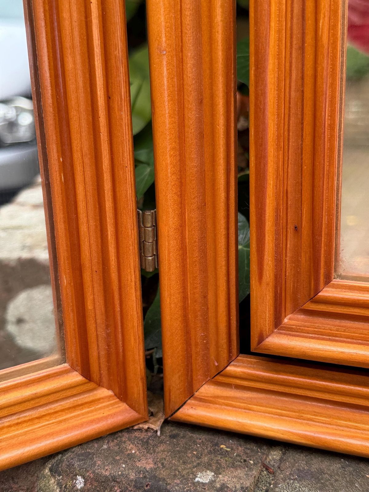photo for sale Vintage 1980s Pine Tri Fold Mirror – Retro Dressing Table Or Vanity Mirror / Warm Honey Wood Folding Mirror, Vintage Triple Mirror