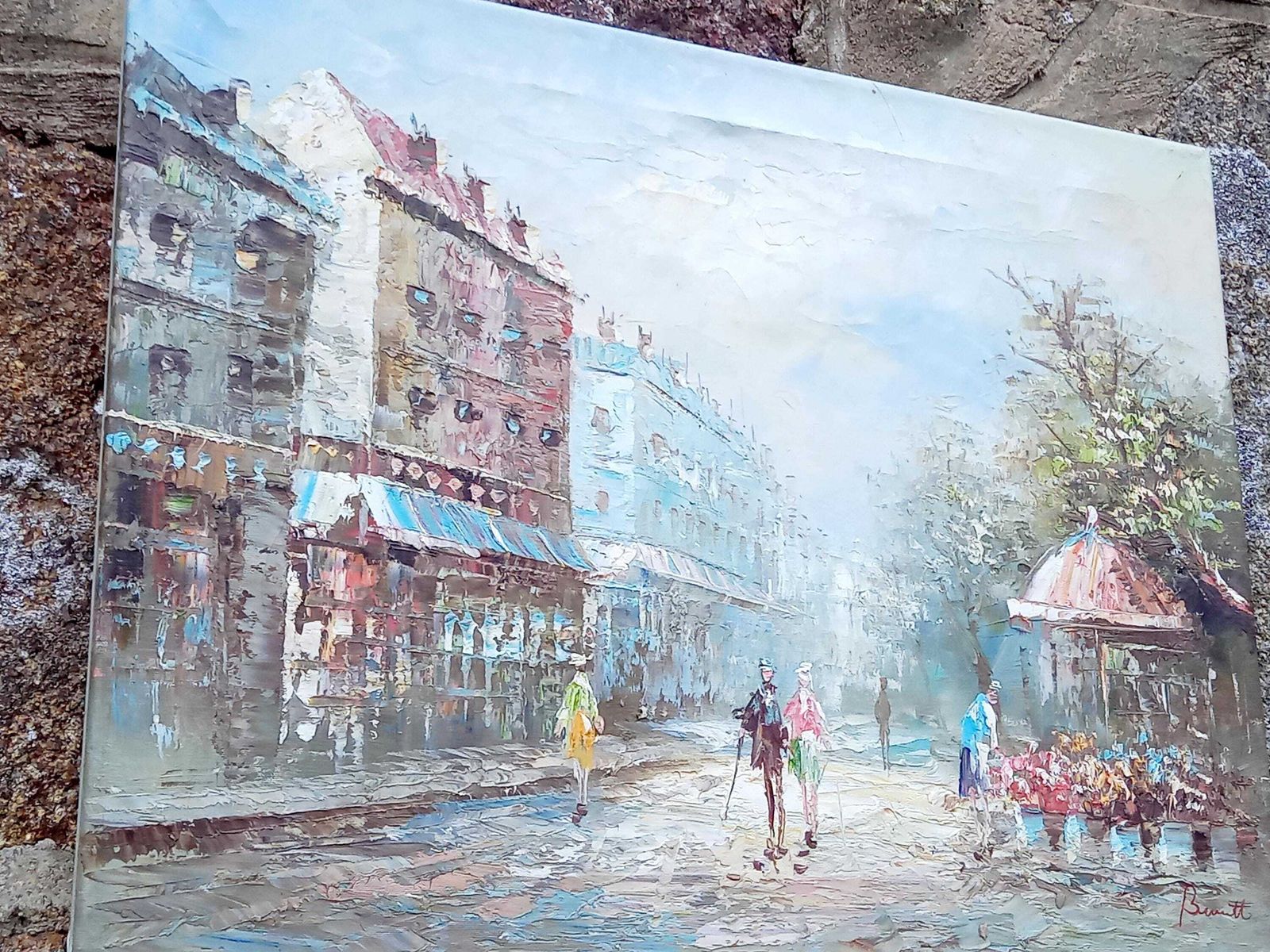 Vintage French Oil Painting: Romantic Paris Cityscape Scene, Signed Original Artwork On Canvas photo Art