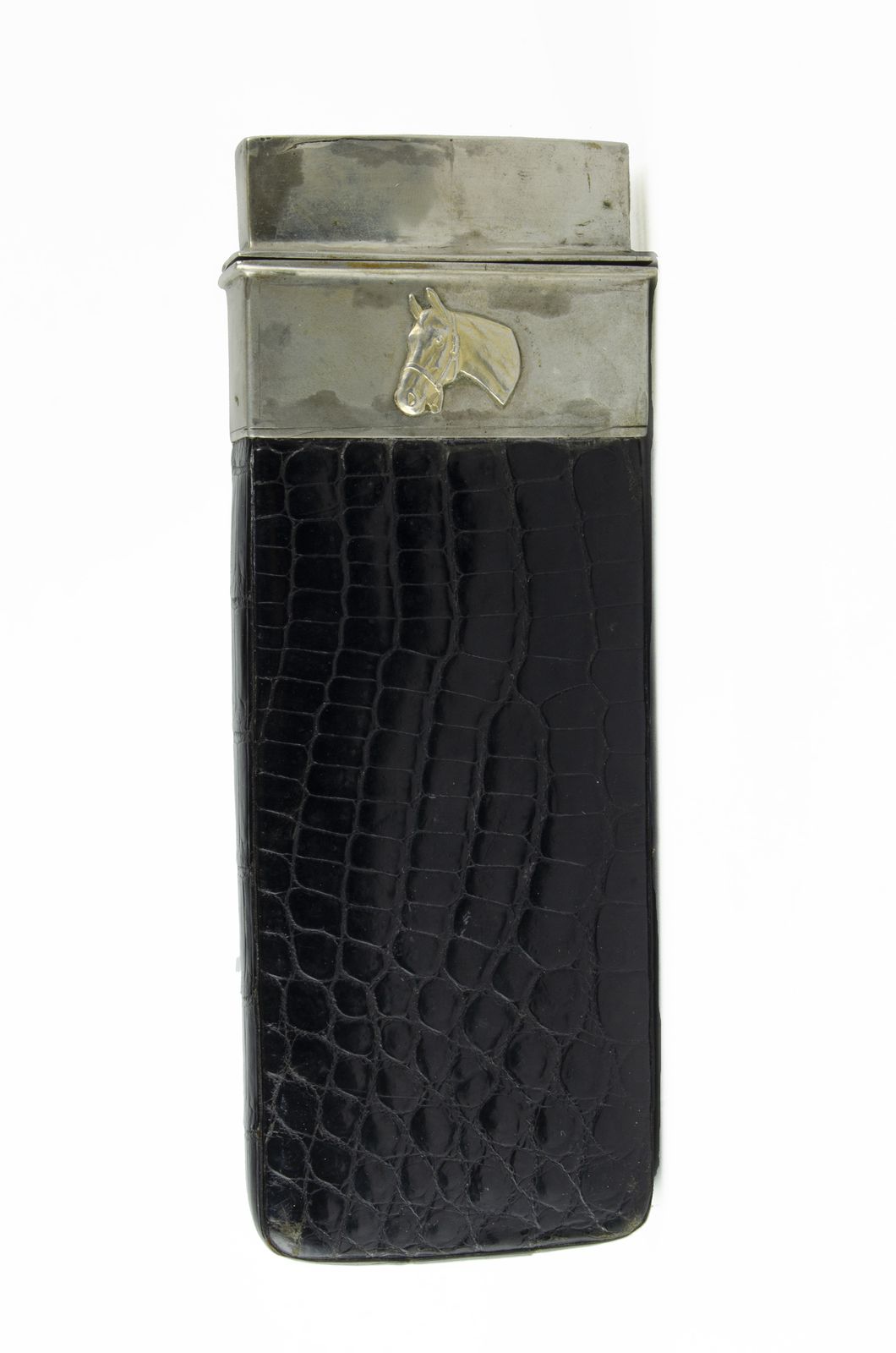 Early 20th Century Belle époque Faux Crocodile Leather And Silvered Metal Cigar Case With Horse Decoration By Ducas Paris, France