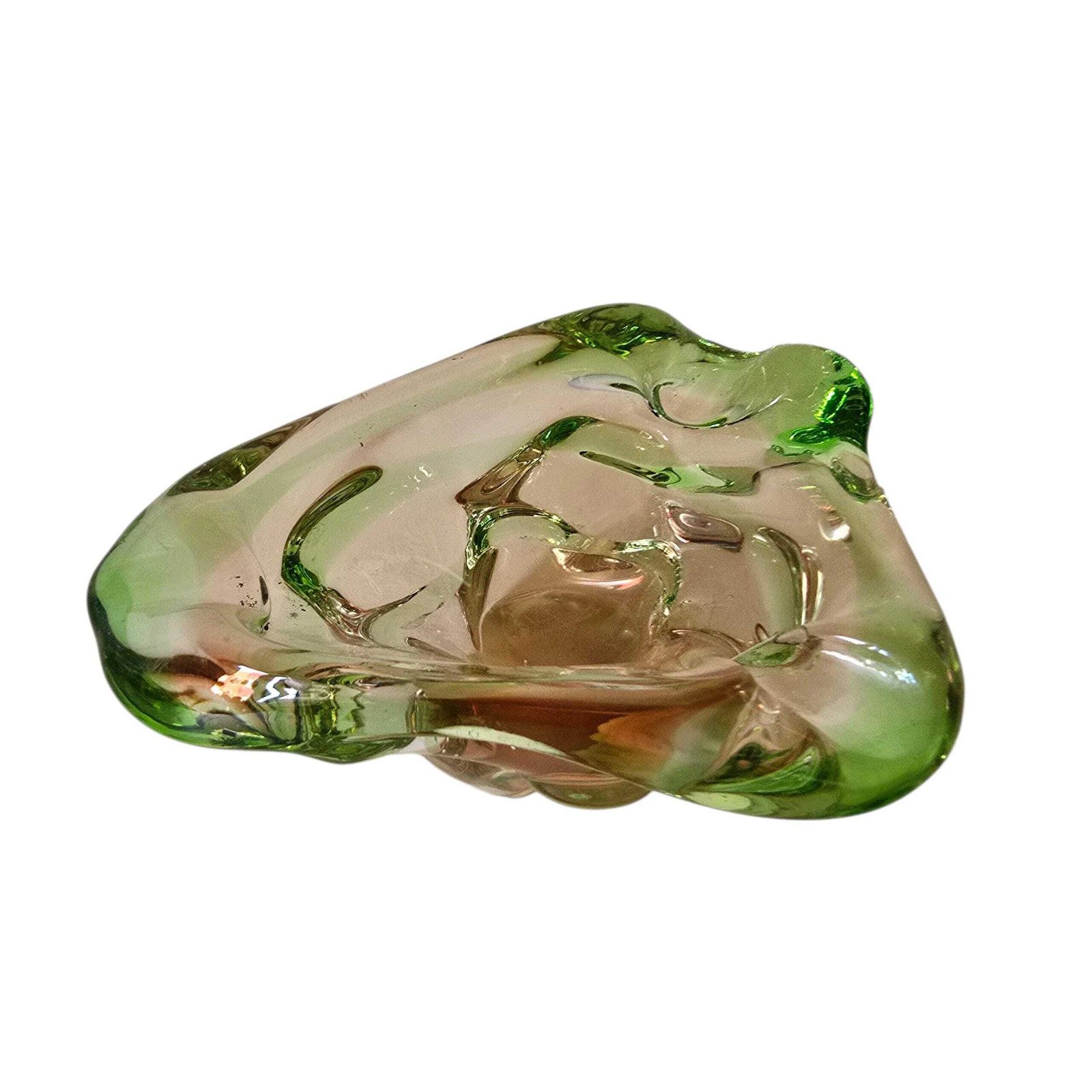 Vintage Bohemian Glass Art Crystal Bowl Ashtray Hand Made Glass Czechoslovakia 80s photo vinterior