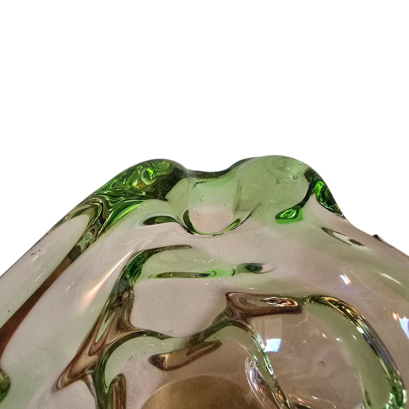 Vintage Bohemian Glass Art Crystal Bowl Ashtray Hand Made Glass Czechoslovakia 80s photo buy
