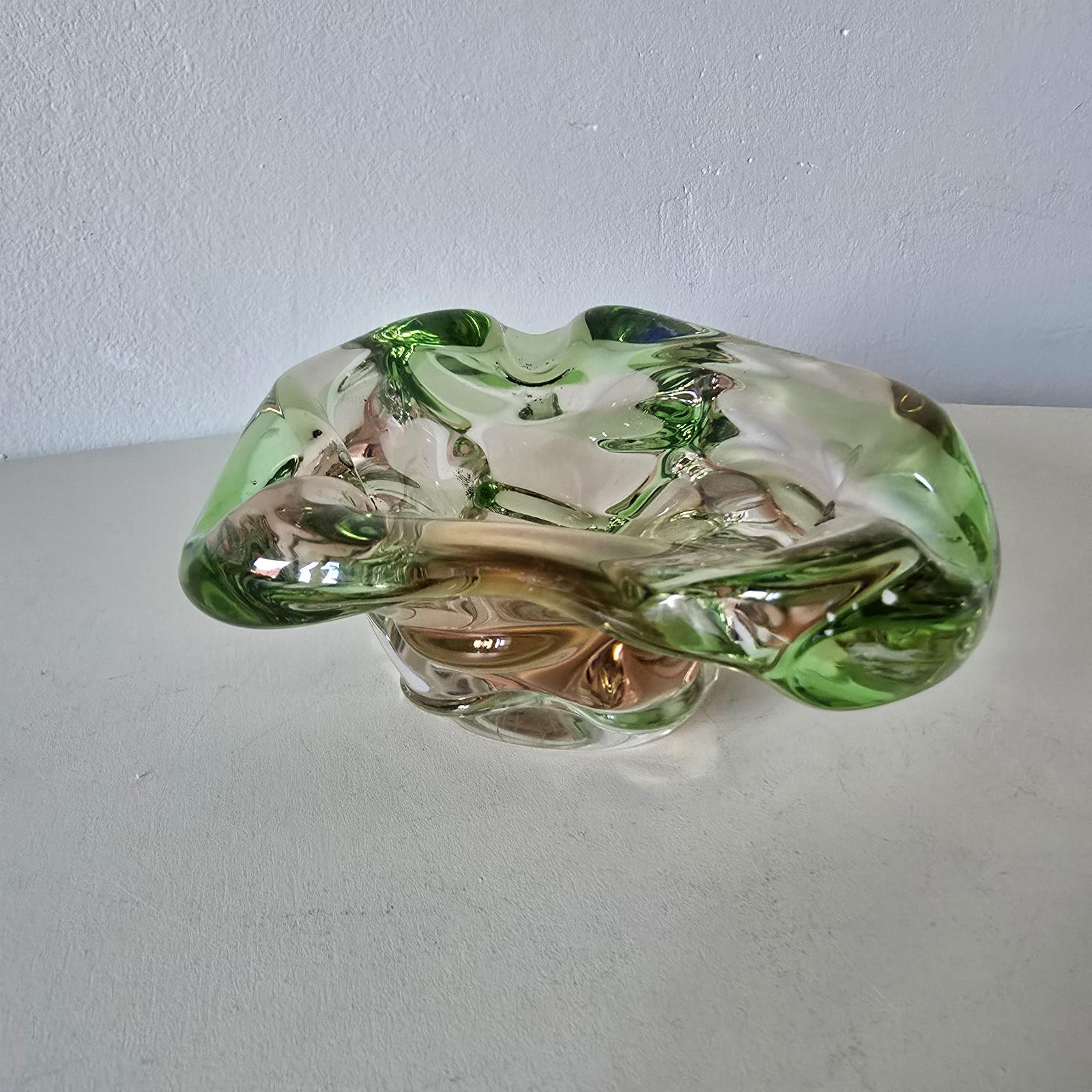 Vintage Bohemian Glass Art Crystal Bowl Ashtray Hand Made Glass Czechoslovakia 80s photo vintage