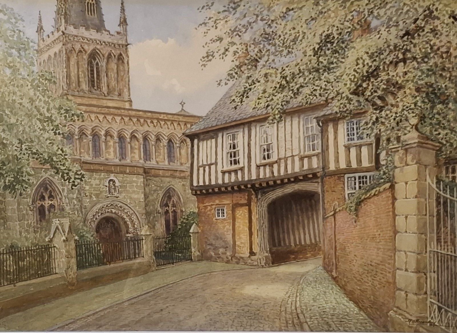 Albert Henry Findley Watercolour St Mary De Castro Tudor Gate House Leicester photo furniture