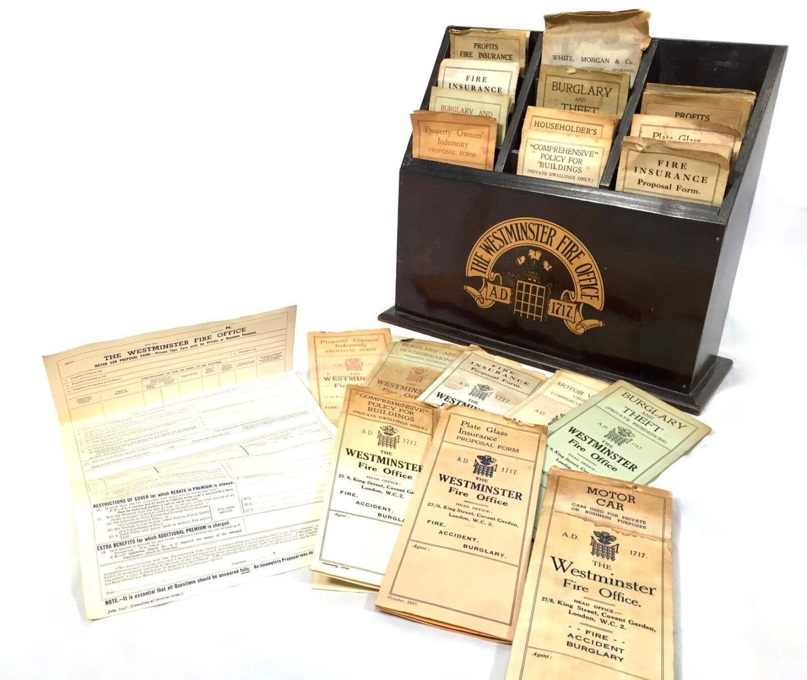 Antique Advertising The Westminster Fire Office Tabletop Leaflet Display Rack photo furniture