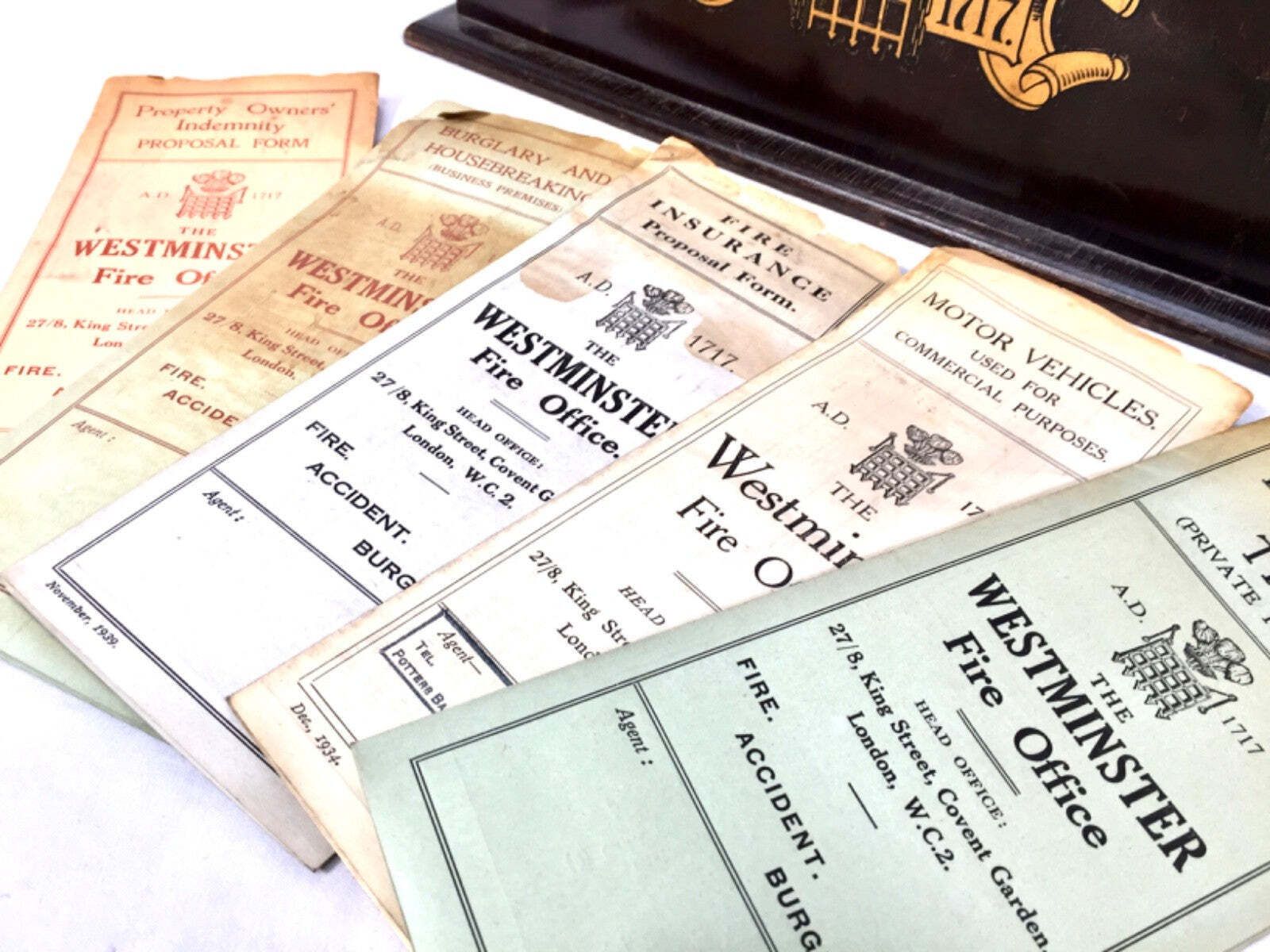 Antique Advertising The Westminster Fire Office Tabletop Leaflet Display Rack photo vintage