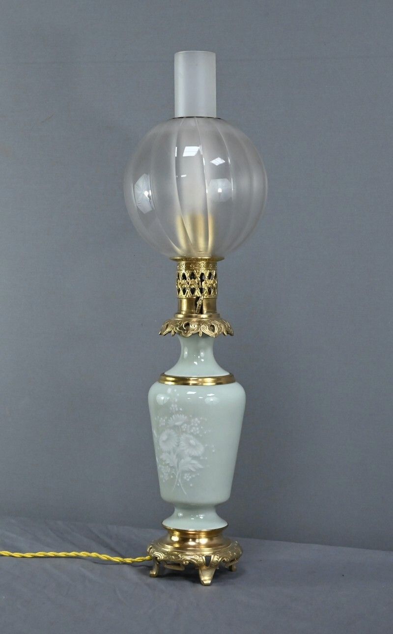 Electrified Celadon Oil Lamp, Napoleon III Period – Part 2 Of The 19th Century photo 810.0