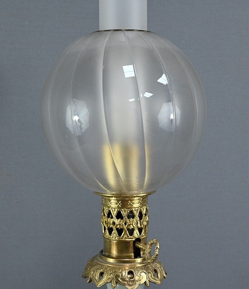 Electrified Celadon Oil Lamp, Napoleon III Period – Part 2 Of The 19th Century photo buy
