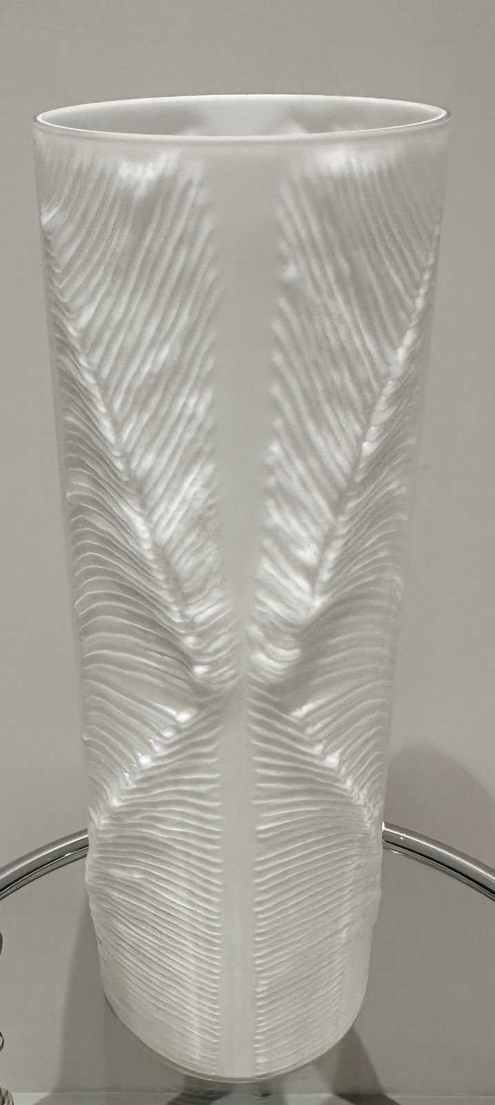 photo for sale Large 1970s Peill & Putzler White & Clear Encased Glass "Feather" Cylindrical Vase