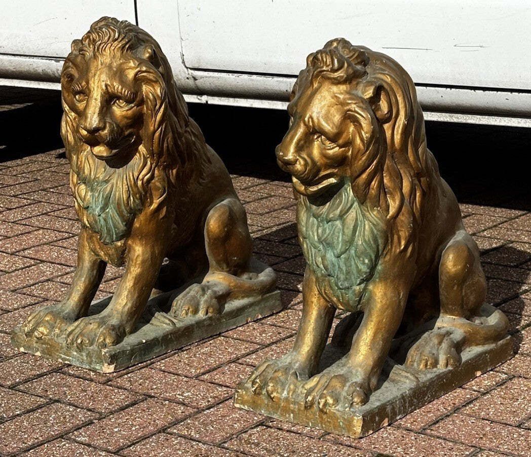 Pair Of 1930's Terracotta Garden Lions photo buy