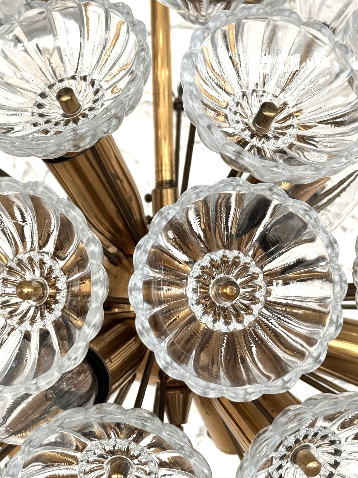Midcentury Sputnik 'Dandelion' Chandelier Glass Flowers & Brass, Germany 1960 photo Lighting