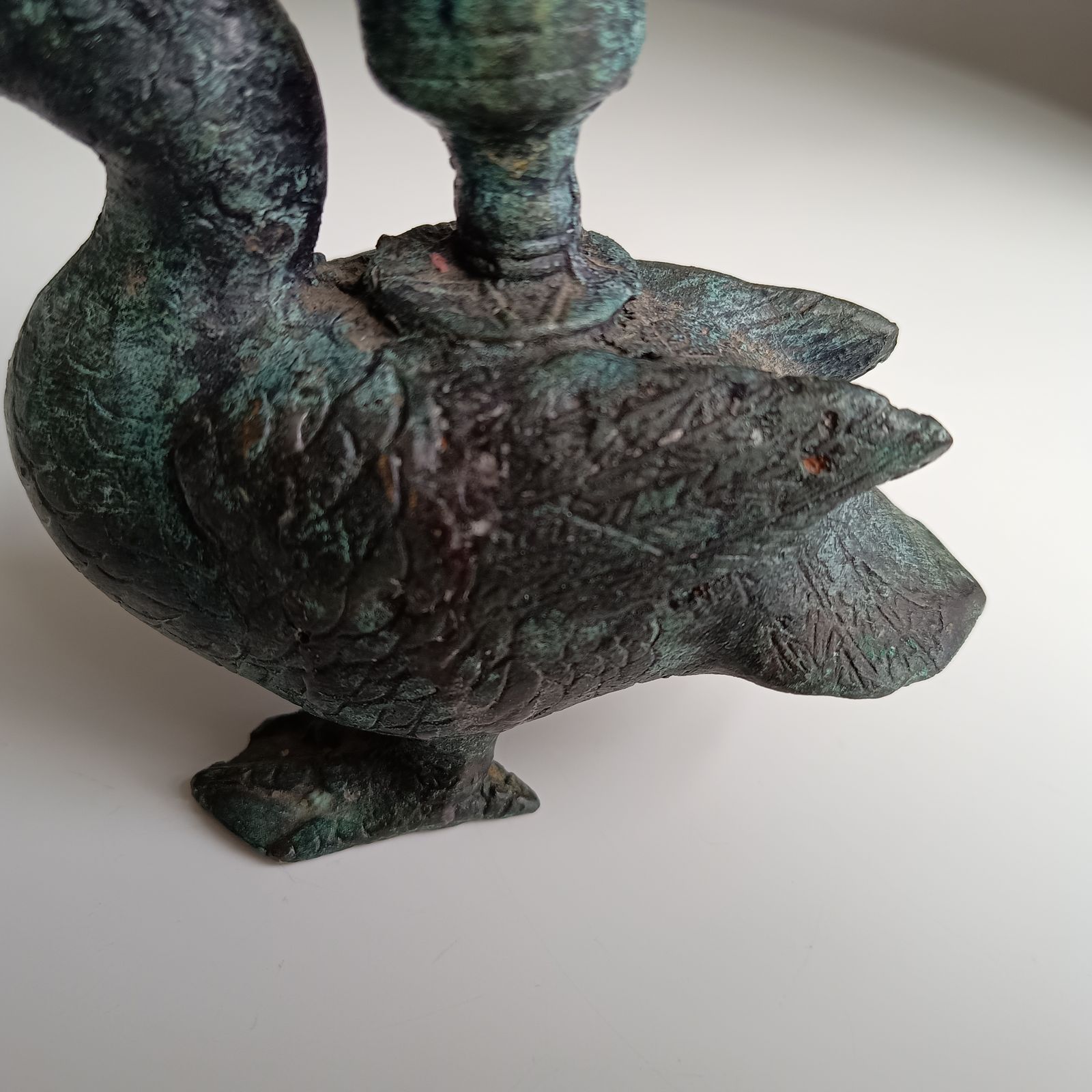 photo vinterior Late 18th Century Belgian Provincial Bronze / Brass Zoomorphic Duck Candlestick, Original, Natural Verdigris Patina