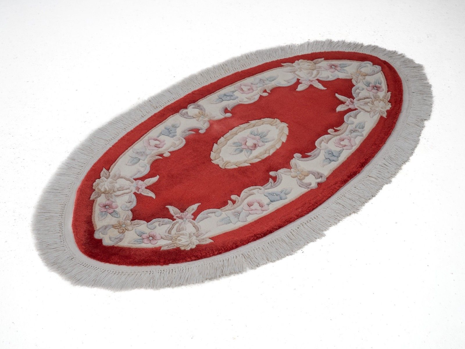 Vintage Chinese Aubusson Oval Hand Woven Red Rug 5'3" X 3' (161 X 91 Cm Carpet) photo furniture
