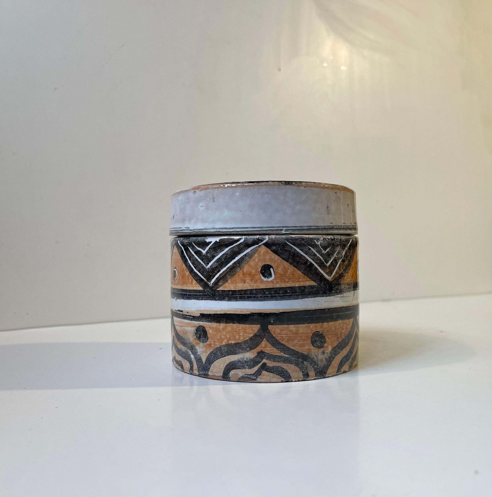 European Folk Art   Naive Trinket Jar In Glazed Terracotta, 1970s photo for sale