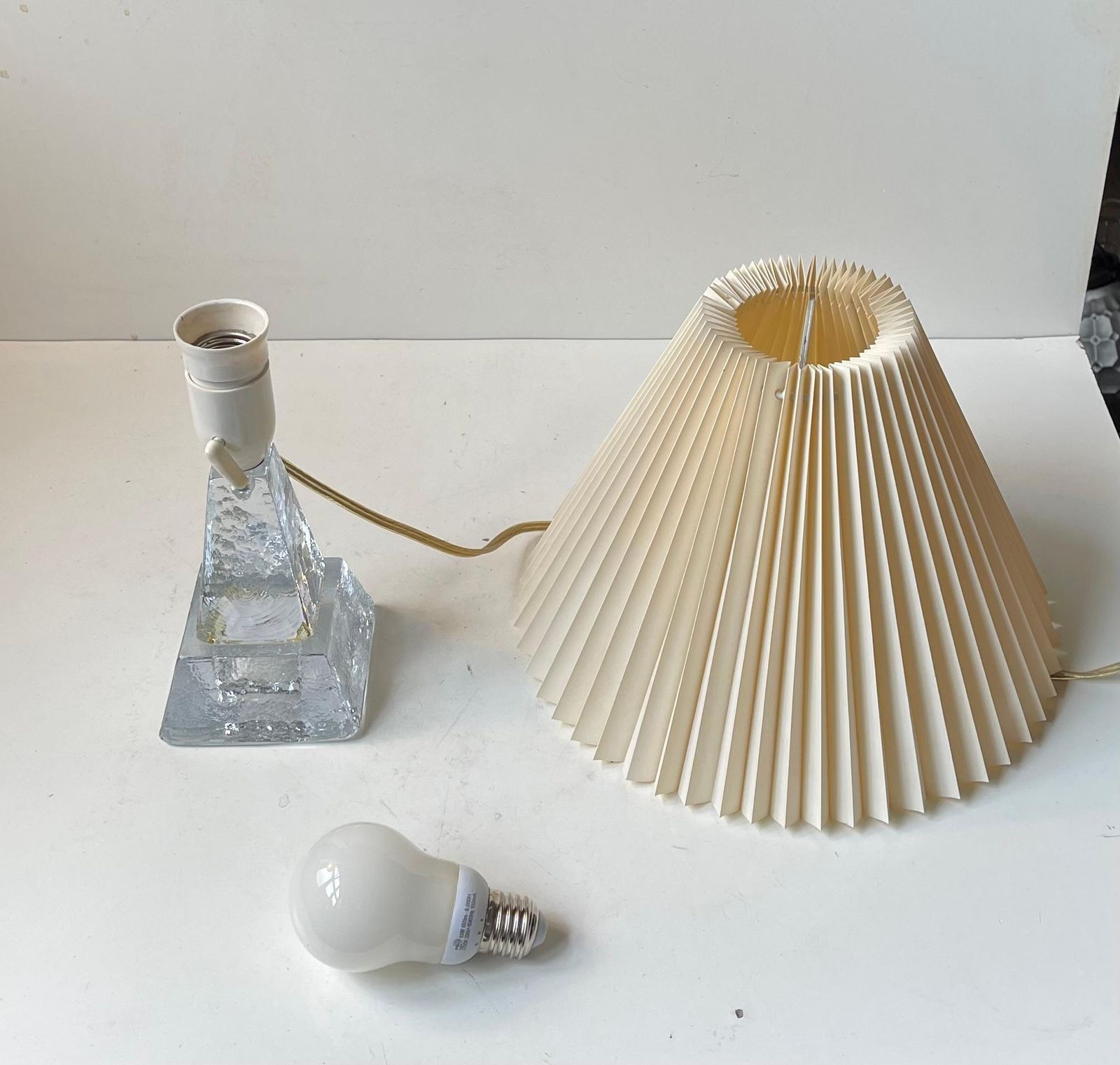 Lighting Urshult Glasbruk Sweden Midcentury Table Lamp In Ice Glass, 1960s photo