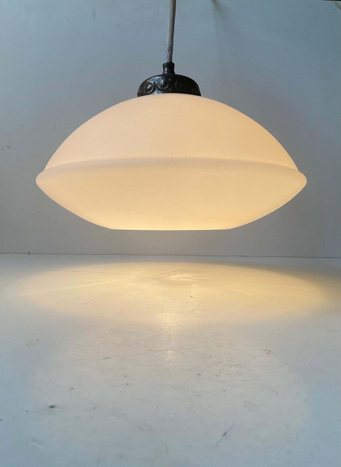 Danish Art Deco Pendant Lamp In White Opaline Glass, 1930s photo 366.0