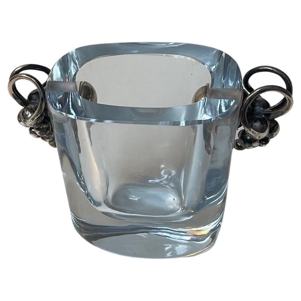 Art Deco Swedish Grace Crystal Vase W. Silver Grapes Dragsted & Strombergshyttan