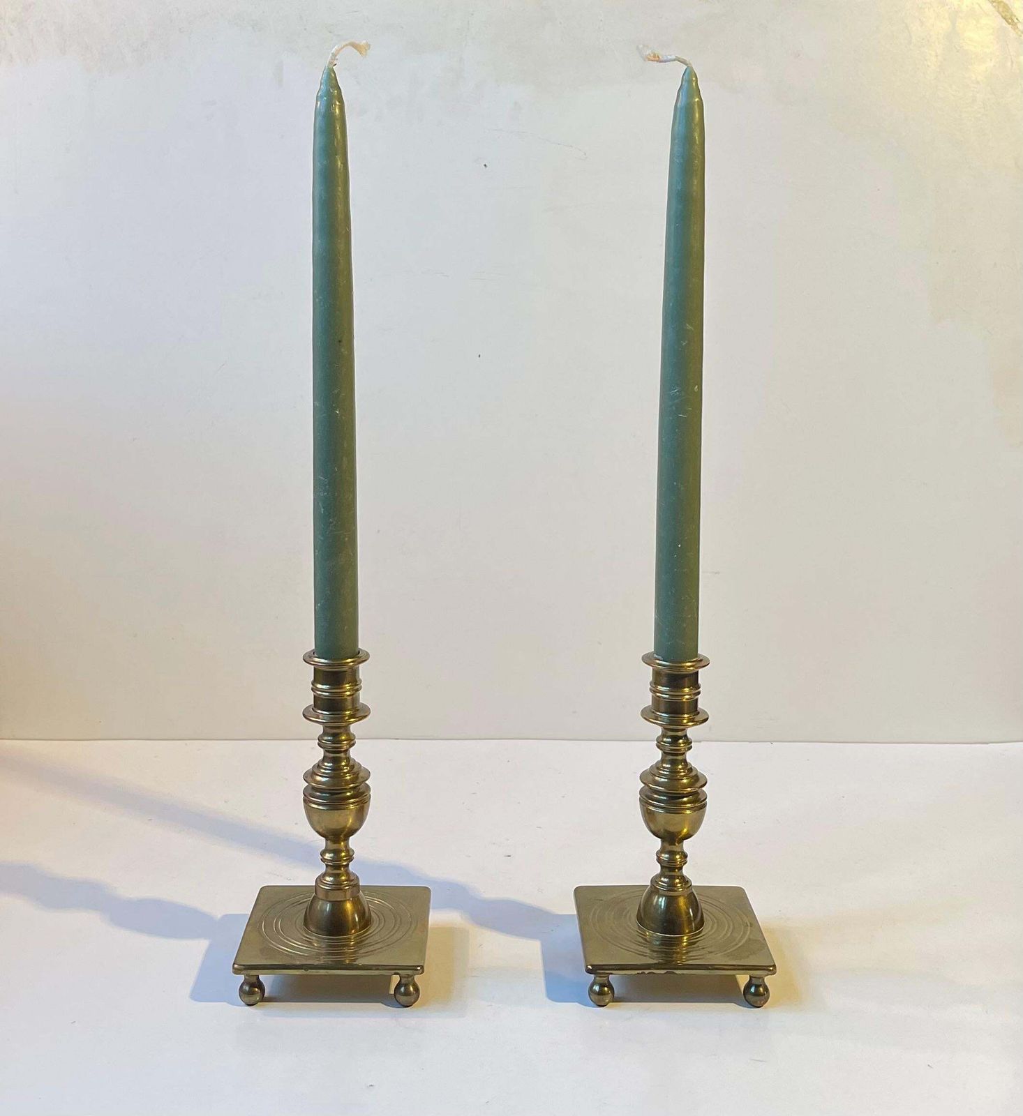 Antique Castle Candlesticks In Brass, Danish Baroque Revival Style C. 1920 photo furniture