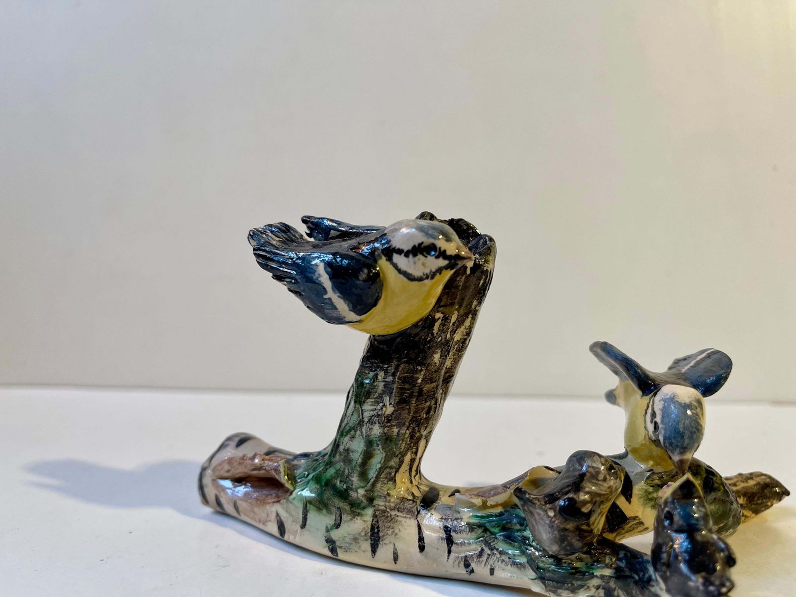 Scandinavian Ceramic Microcosmos Pen Holder W. Blue Tits On A Birch Branch photo buy
