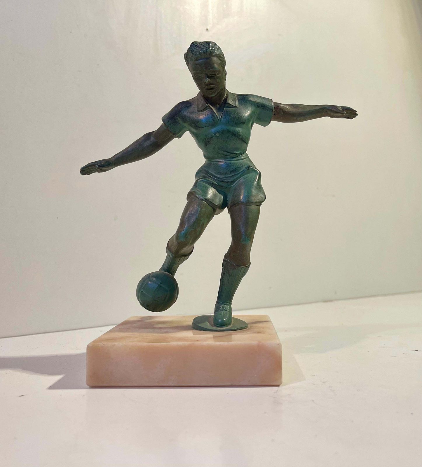 French Art Deco Style Soccer Or Football Player In Bronzed Metal & Marble photo furniture