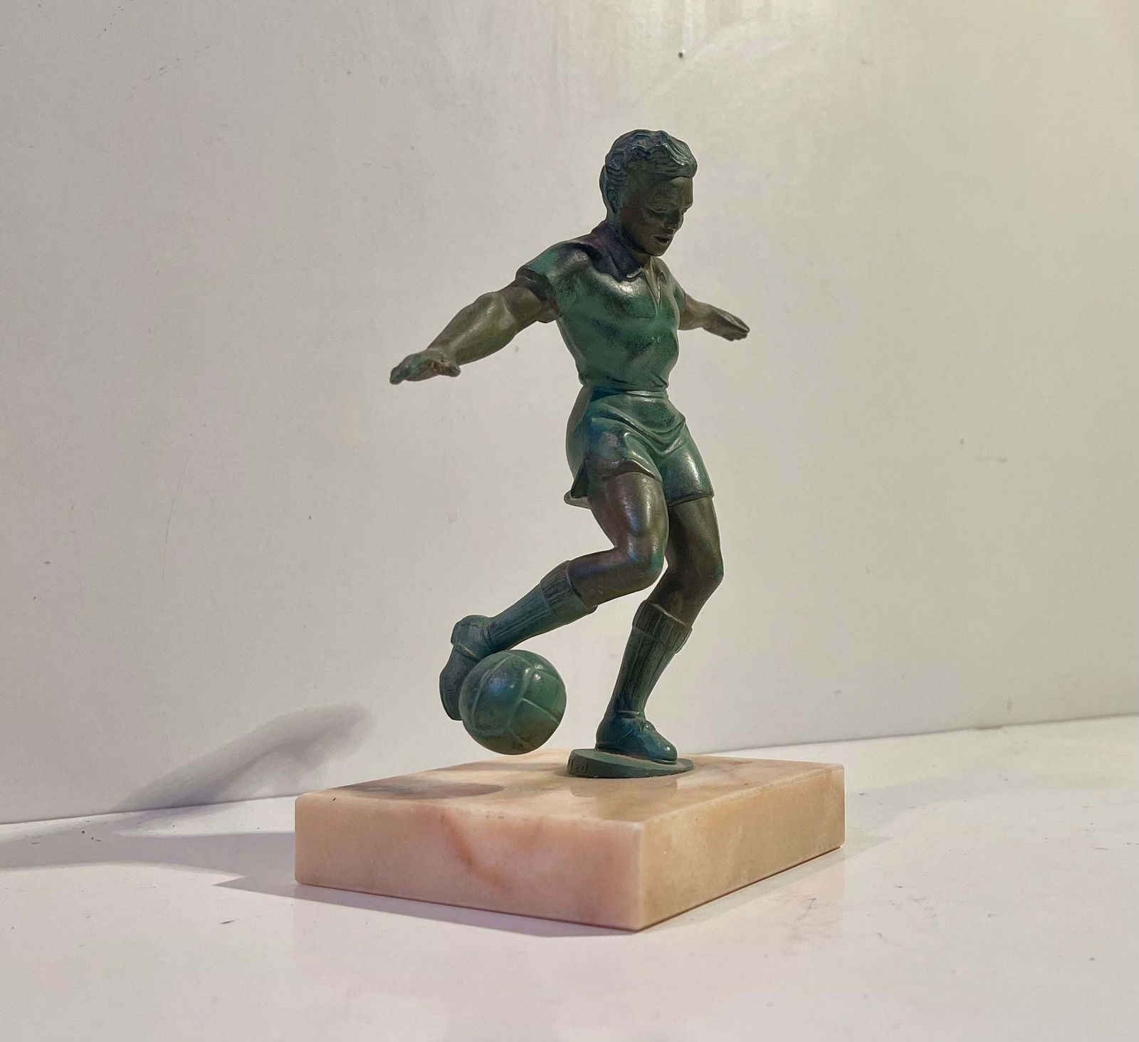 French Art Deco Style Soccer Or Football Player In Bronzed Metal & Marble photo buy