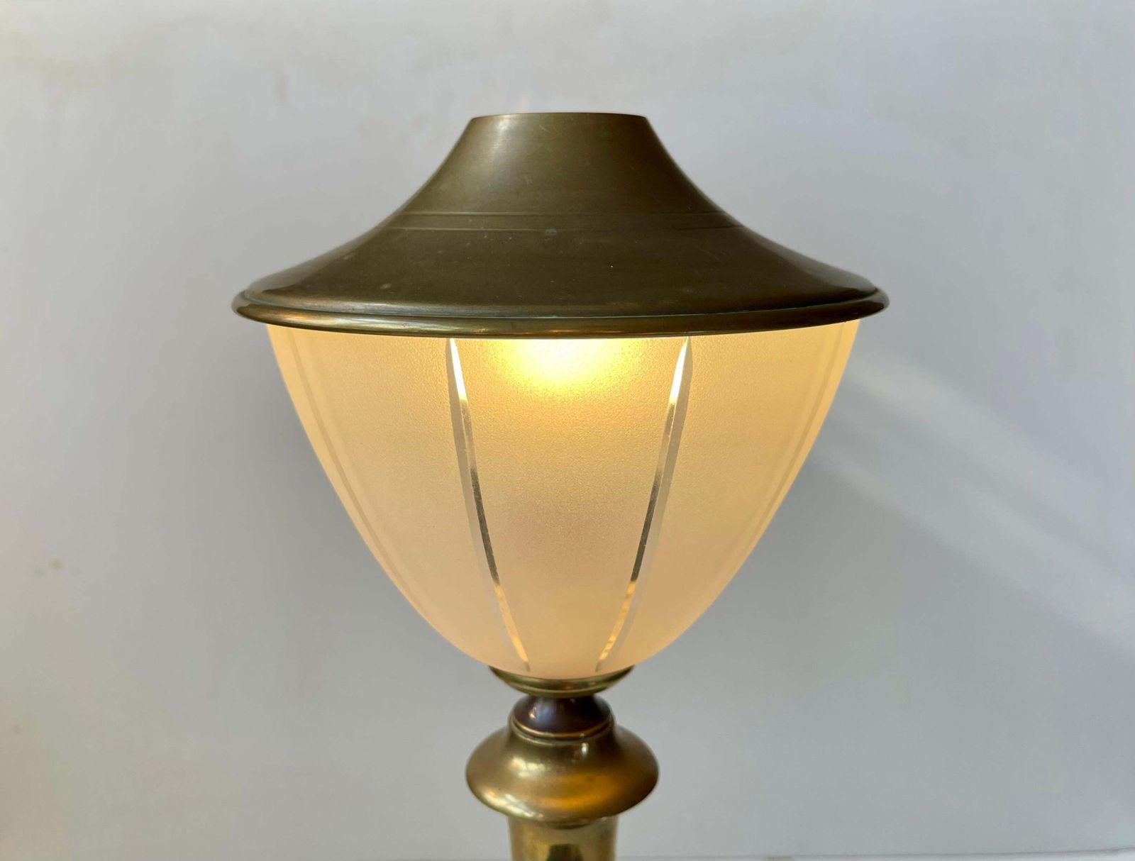 Scandinavian Art Deco Table Lamp In Bronze, Brass And Glass, 1940s photo vintage
