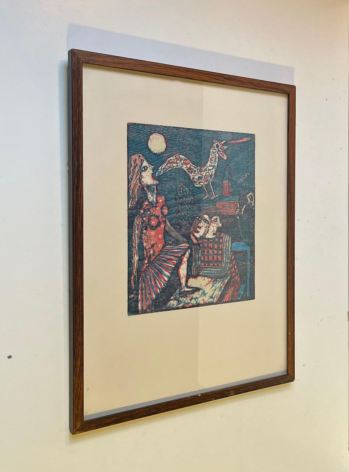 Seppo Mattinen Naive Dreamscape   Lithographic Woodcut In Colors, 1970s photo 256.0