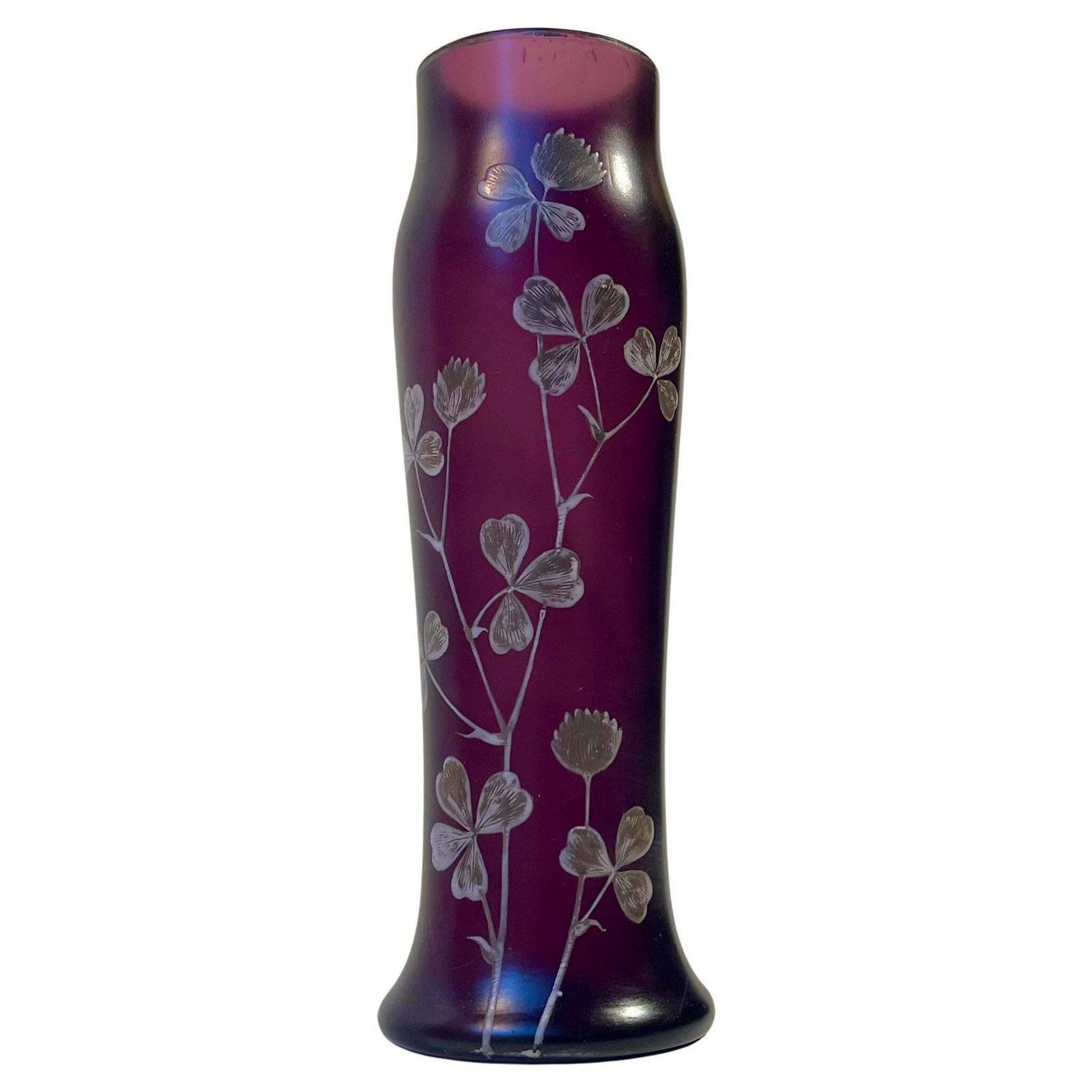 Art Nouveau Vase In Deep Purple Hand Painted Glass, Kralik Poschinger Instyle