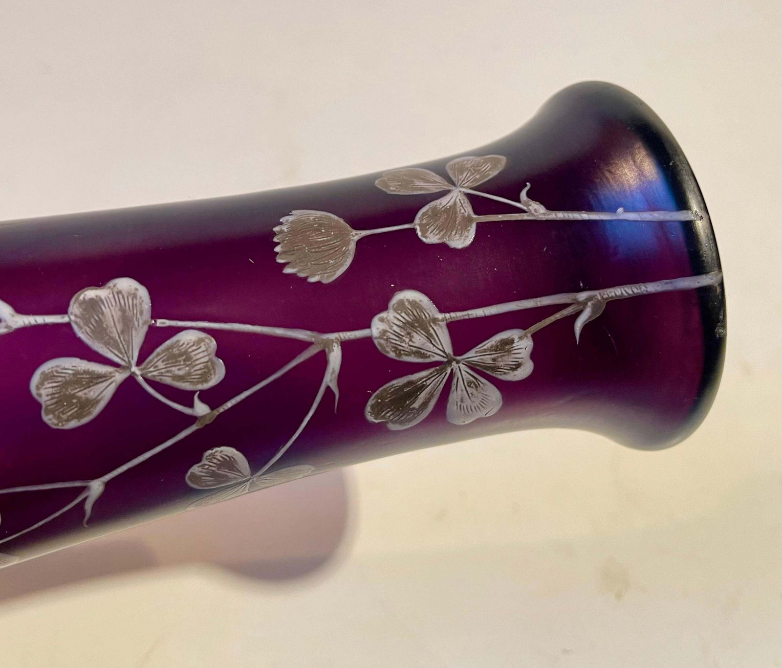 Art Nouveau Vase In Deep Purple Hand Painted Glass, Kralik Poschinger Instyle photo vinterior