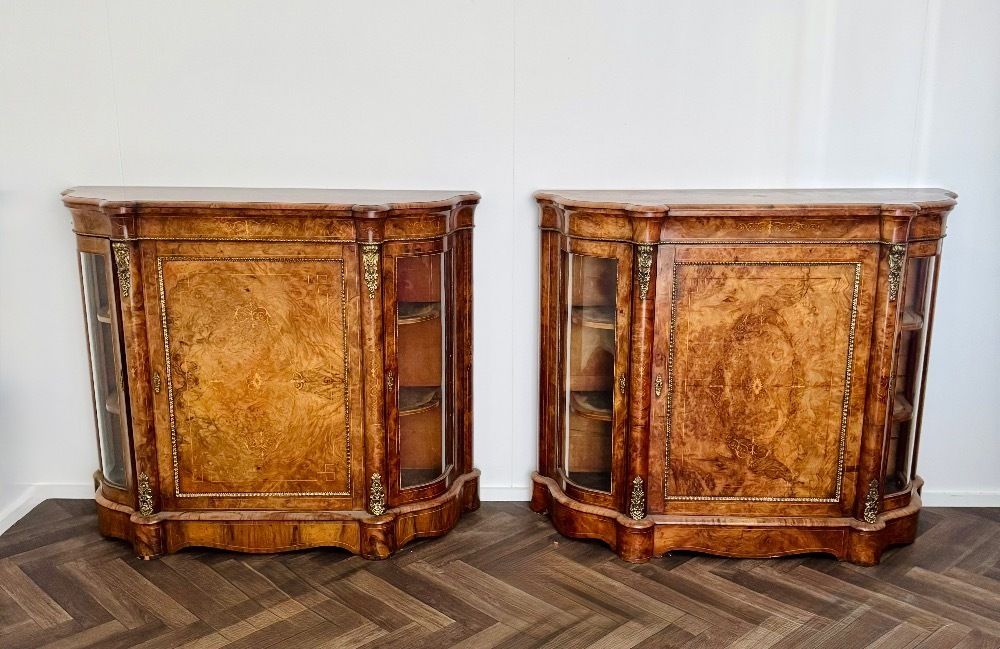 Attractive Quality Pair Of Antique Burr Walnut Side Cabinets