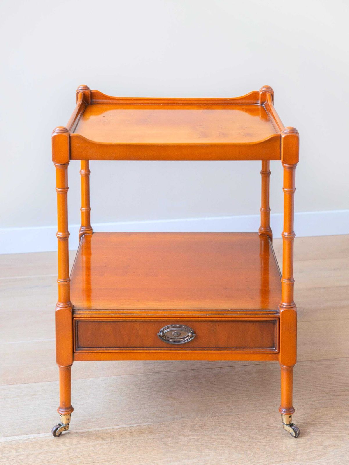 photo for sale Vintage Wooden Bar Cart, Faux Bamboo Etagere Table, Victorian Style Side Table, Serving Trolley
