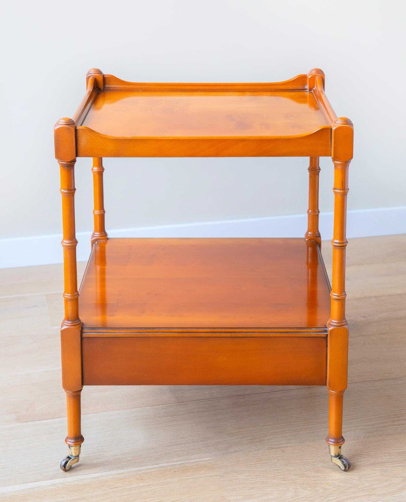 photo vinterior Vintage Wooden Bar Cart, Faux Bamboo Etagere Table, Victorian Style Side Table, Serving Trolley