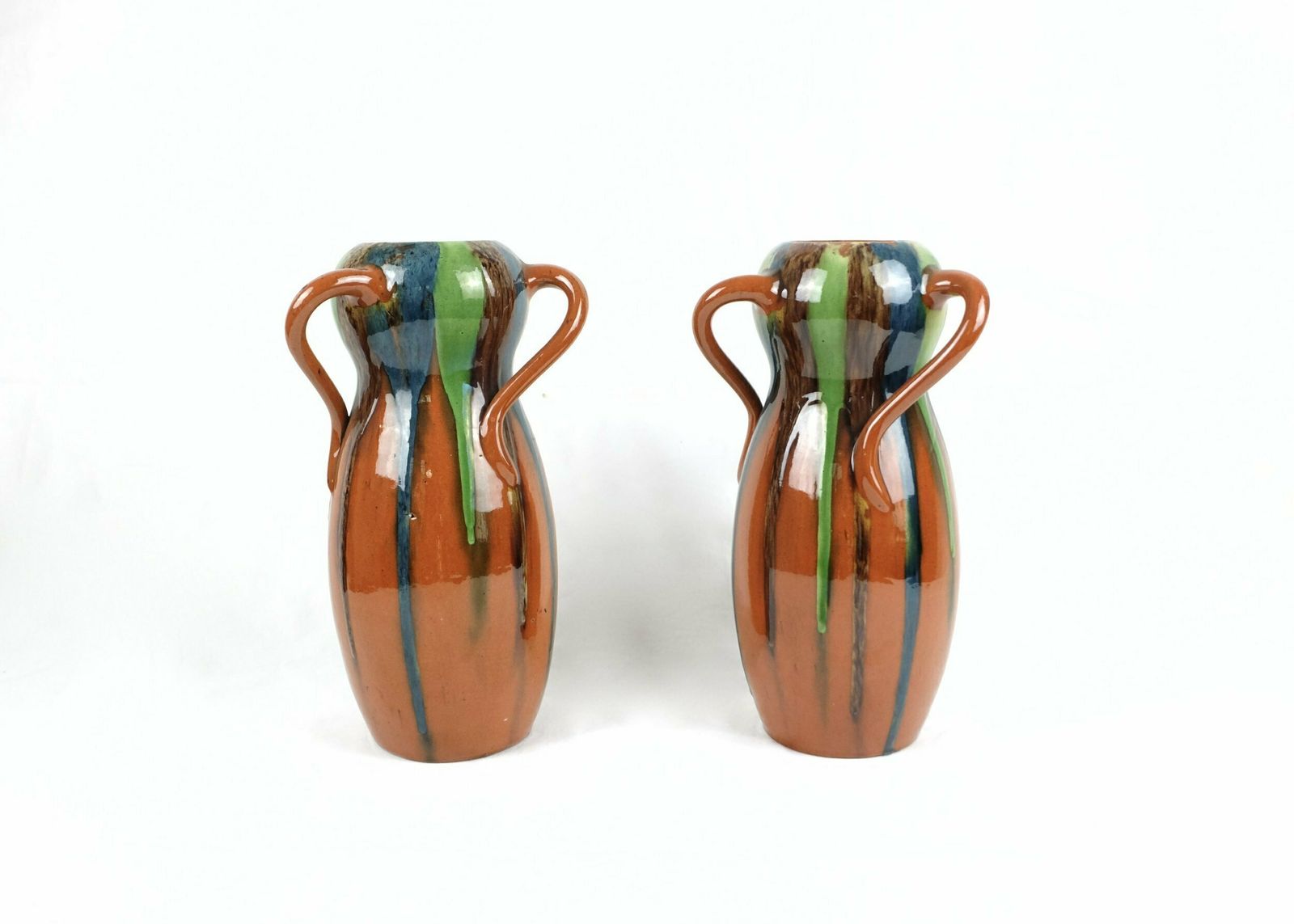A Pair Of Art Nouveau Drip Glaze Vases