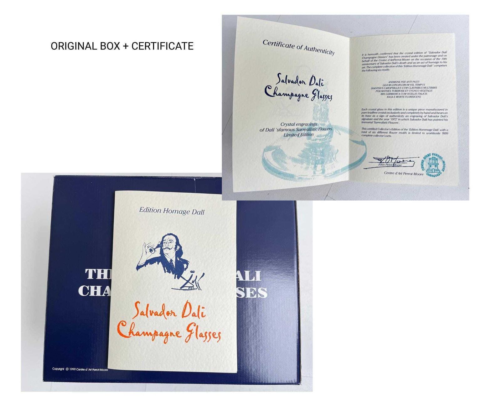 Salvador Dali Champagne Glazen | 6 Stuks | Hommage Dalí 1972 | Gesigneerd, Certificaat, Presentatiebox photo for sale
