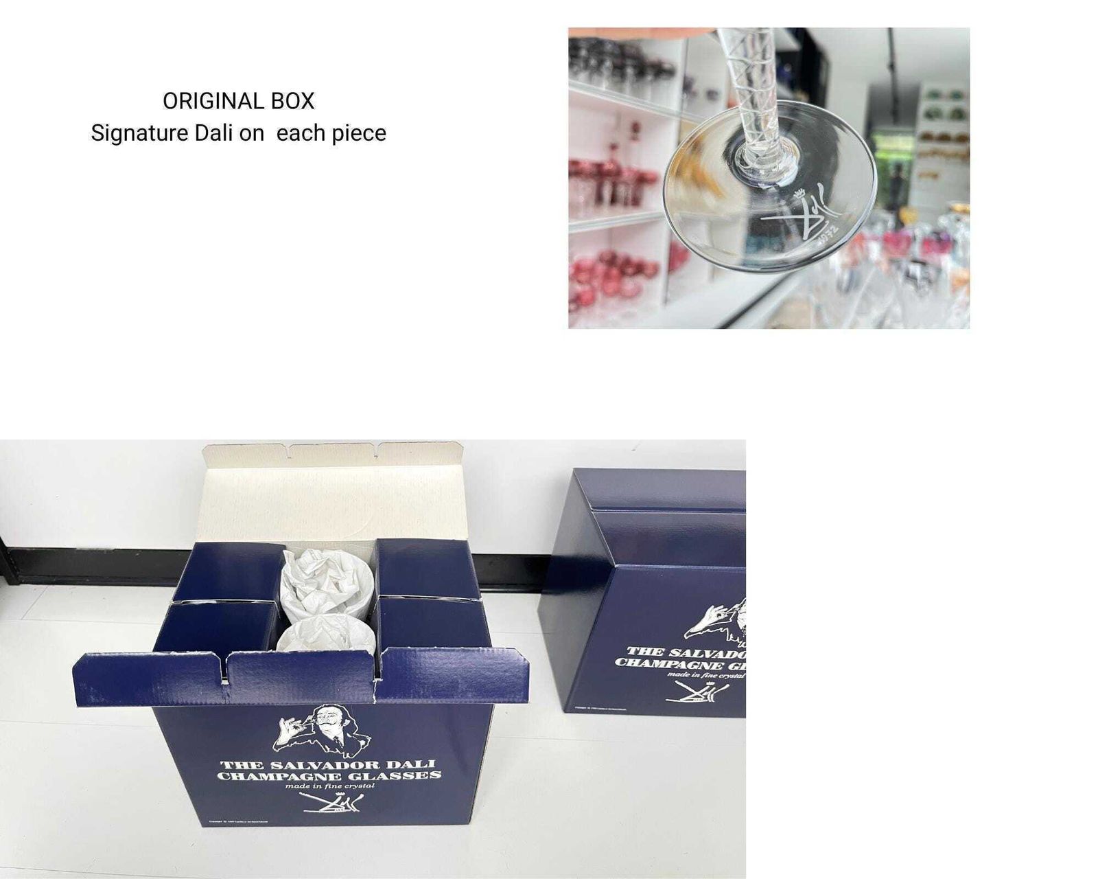 Salvador Dali Champagne Glazen | 6 Stuks | Hommage Dalí 1972 | Gesigneerd, Certificaat, Presentatiebox photo Woonaccessoires