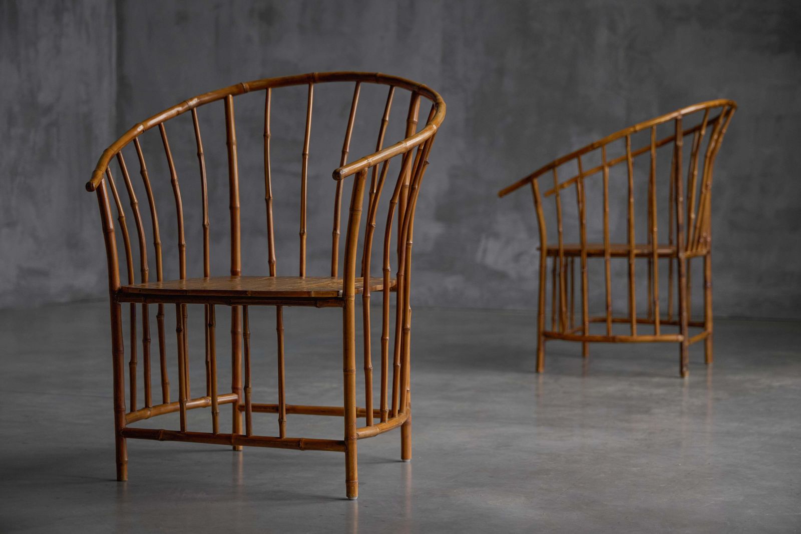 Rustic Wabi Sabi Bamboo Armchairs, France, 1970s photo vintage