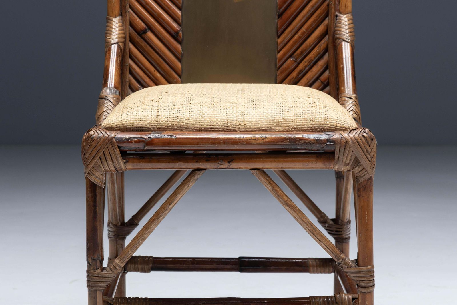 photo vinterior High Back Bamboo And Brass Chair By Gabriella Crespi, Italy, 1970s