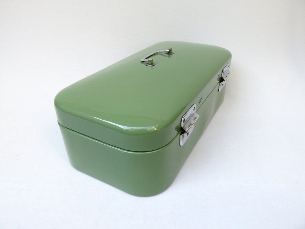 Antique Art Nouveau Lunch Box In Green And Chrome Plated, 1890s photo Home Decor