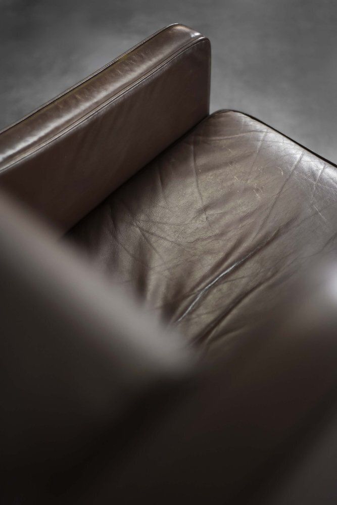 photo furniture Mid Century Danish Modern Brown Leather Wing Chair, 1960s