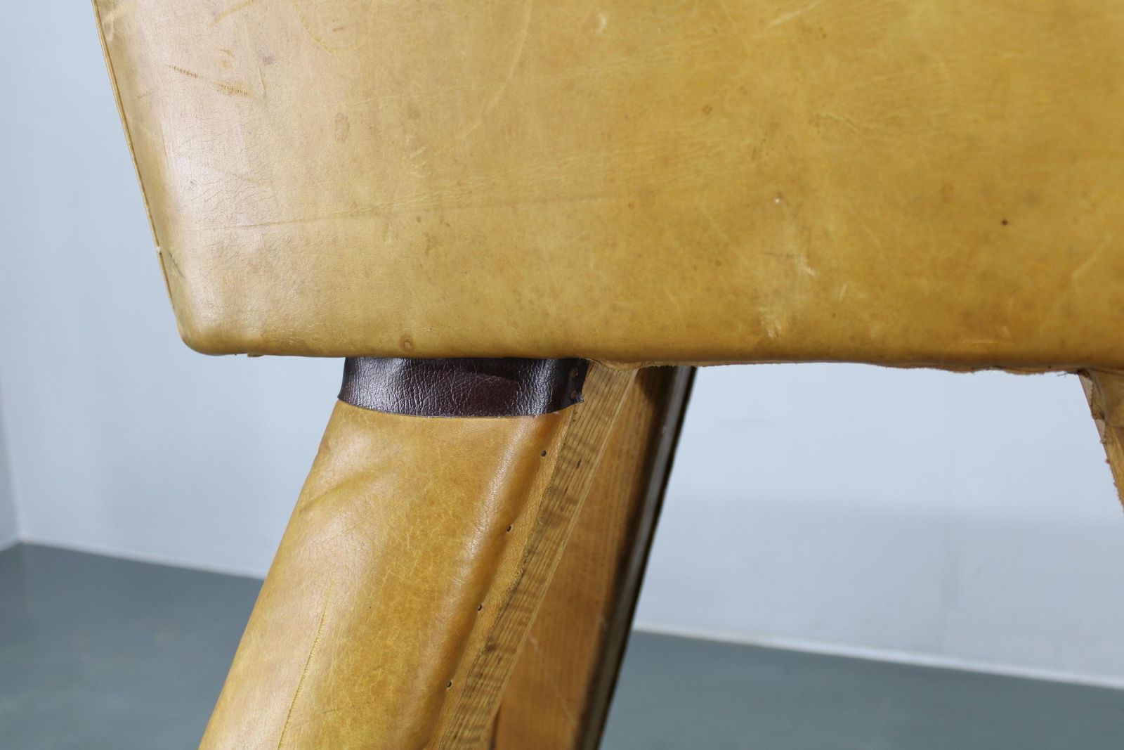 Home Decor 1950s Czechoslovakian Leather & Wood Gymnastic Pommel Horse, Adjustable Height photo