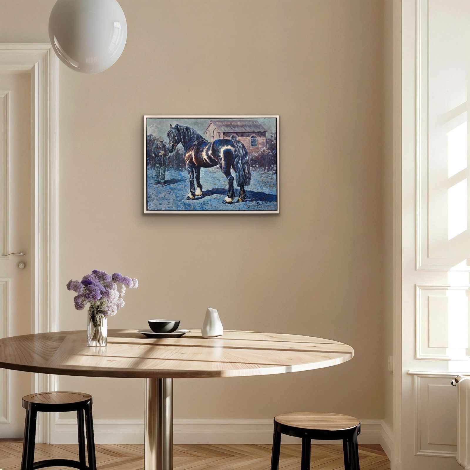 Elin Sian Blake B.1981. Welsh Artist. Fronarth Northern Star. Welsh Cob Native Horse Breed Of Wales. Framed Oil On Canvas. photo vintage