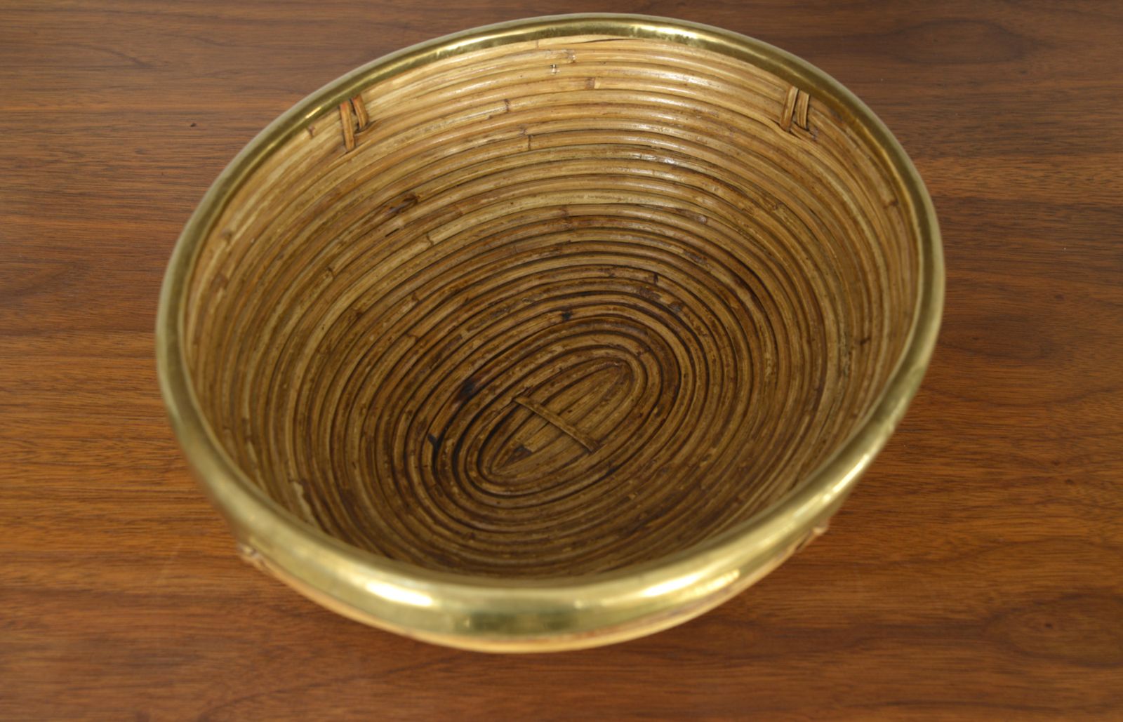Rattan Cane Brass Basket Centrepiece By Vivai Del Sud Gabriella Crespi Style Italy 1970s photo buy