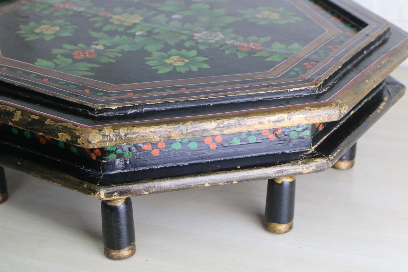 photo for sale Antique Indian Wooden Bajot Table Chowki Table Early 20th Century Handpainted