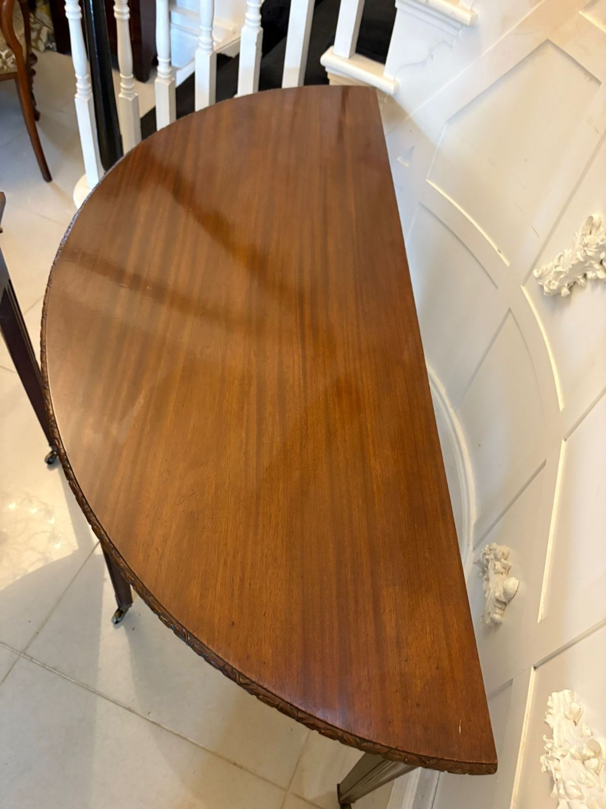 photo furniture Large Pair Of Antique 19th Century Mahogany Demilune Side Tables
