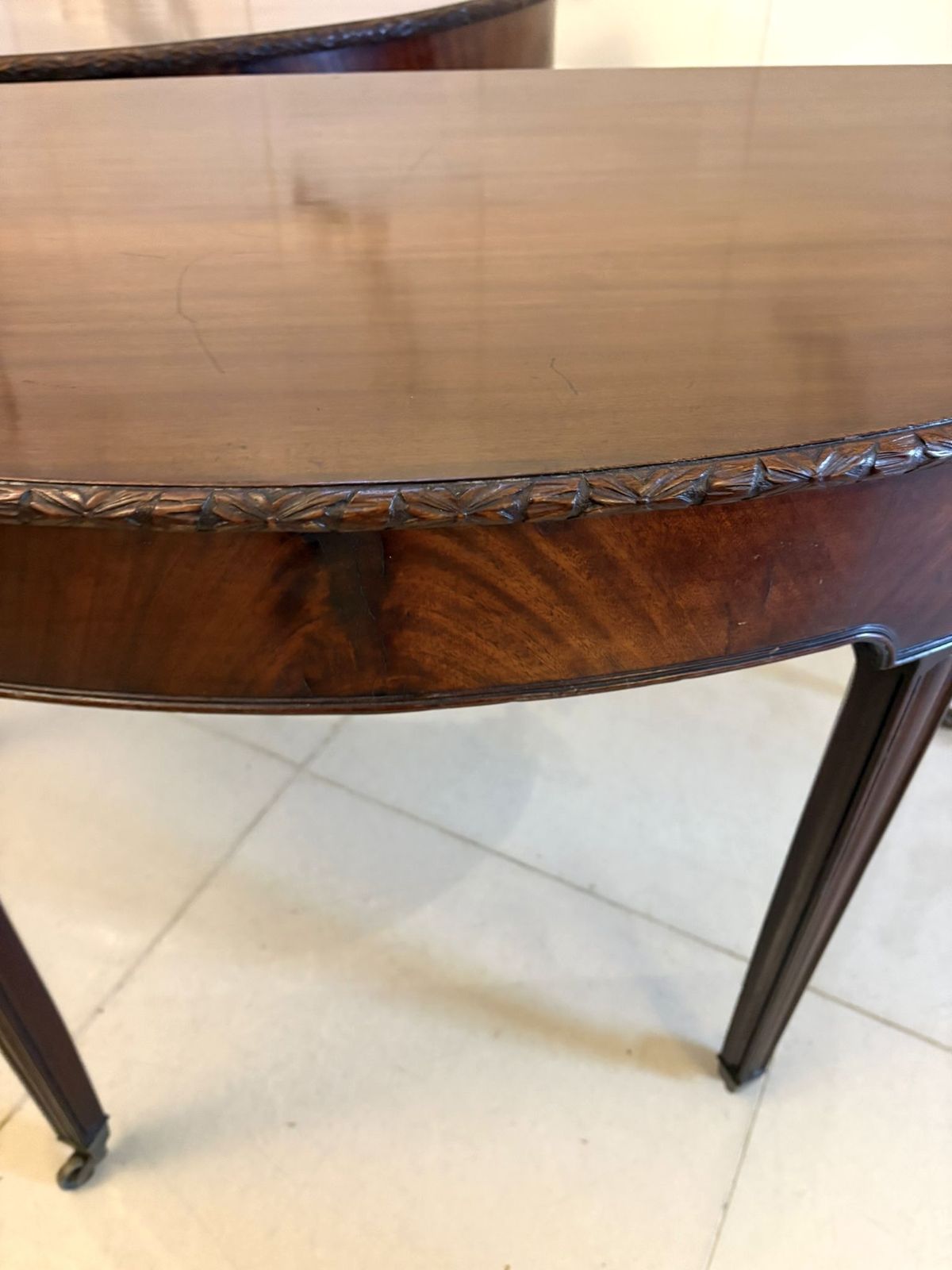 photo for sale Large Pair Of Antique 19th Century Mahogany Demilune Side Tables