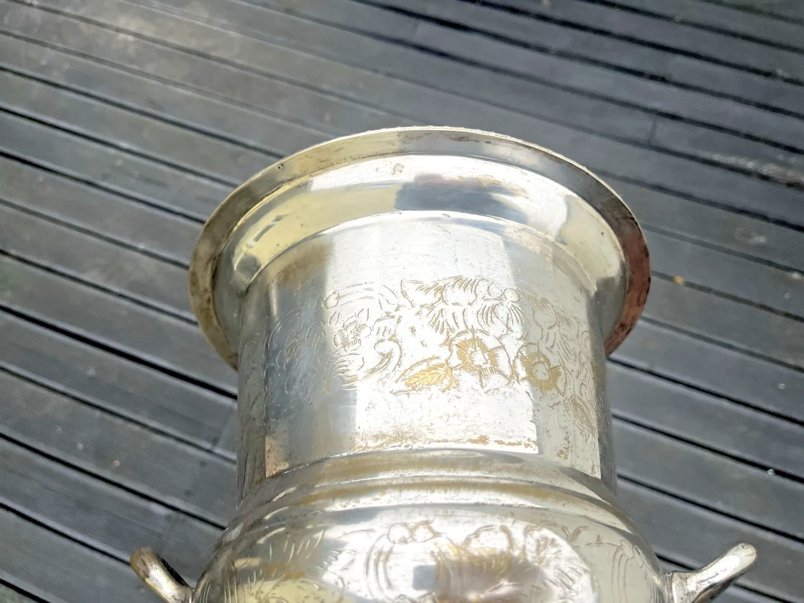 Home Decor Vintage Silver Plated Medici Etched Urn Champagne Wine Bottle Ice Bucket Cooler photo