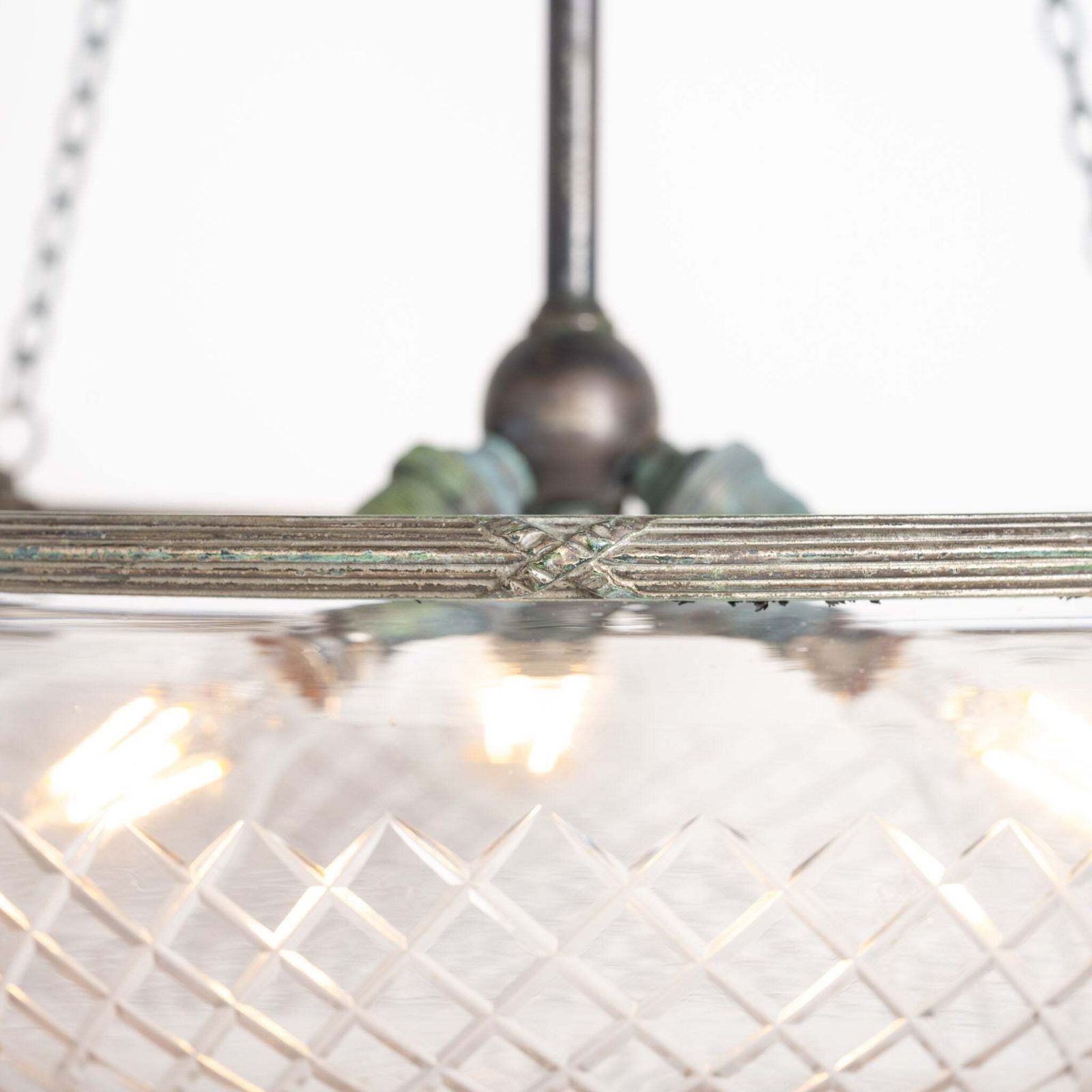 Large English Crystal Cut Glass Plafonnier With Quality Cast Fittings With Natural Verdigris Patina photo buy